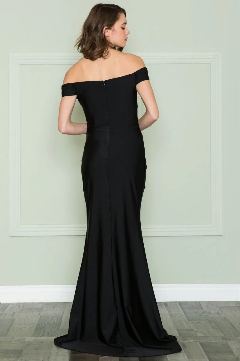 Poly USA 8798 Off Shoulder Long Formal Gown with Slit