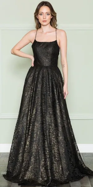 Poly USA 8862 Floor Length Full Lace A-Line Spaghetti Straps Dress