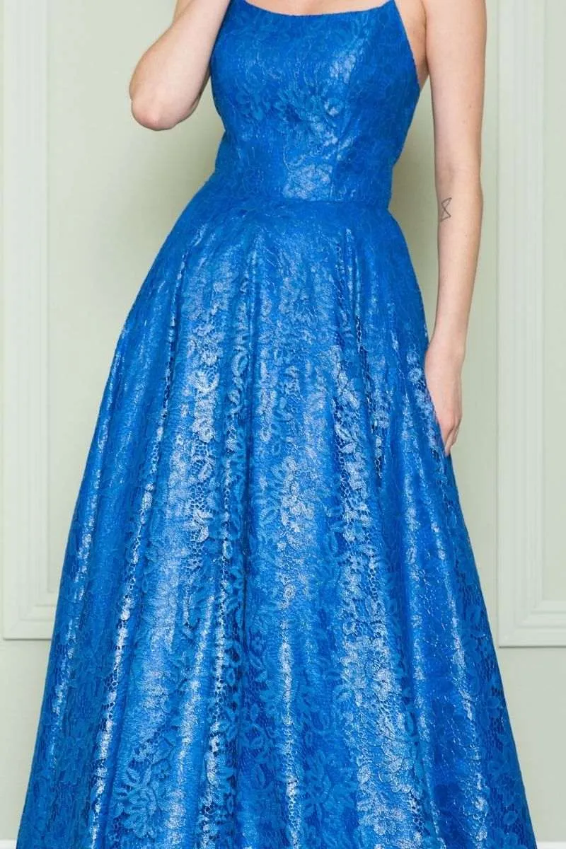 Poly USA 8862 Floor Length Full Lace A-Line Spaghetti Straps Dress