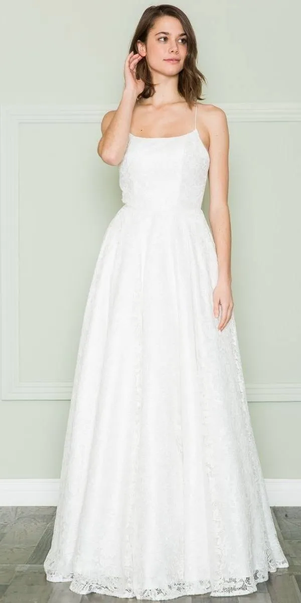 Poly USA 8862 Floor Length Full Lace A-Line Spaghetti Straps Dress