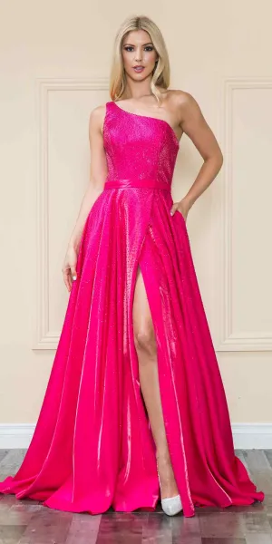 Poly USA 8920 Floor Length One Shoulder Rhinestones Bodice Dress