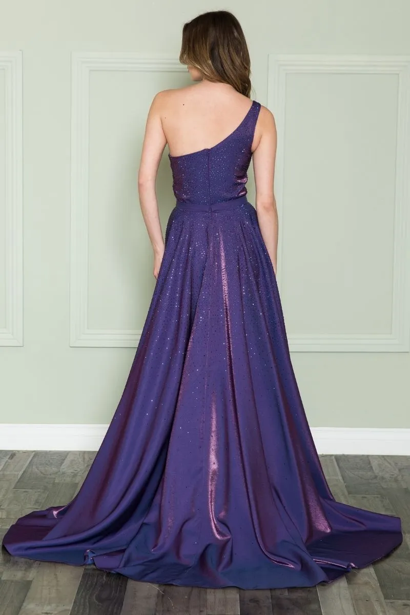 Poly USA 8920 Floor Length One Shoulder Rhinestones Bodice Dress