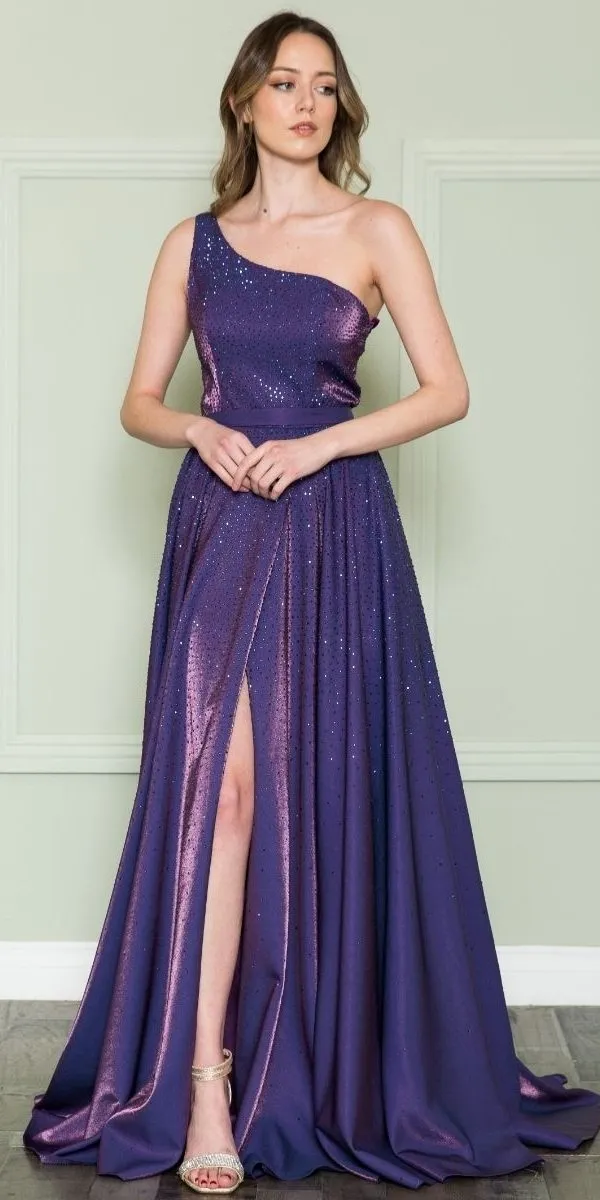 Poly USA 8920 Floor Length One Shoulder Rhinestones Bodice Dress