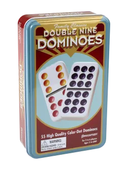 Pressman Double 9-Color Dot Dominos In A Tin Board Game