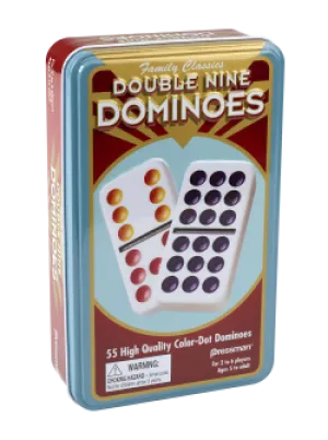 Pressman Double 9-Color Dot Dominos In A Tin Board Game