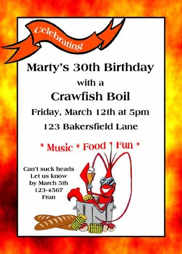 PUNKED OUT OR COSTUMED CRAWFISH CUSTOM INVITATION