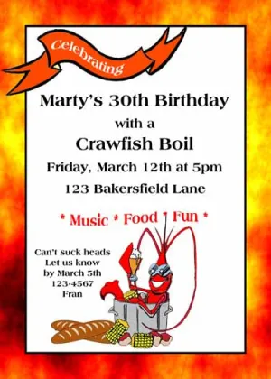 PUNKED OUT OR COSTUMED CRAWFISH CUSTOM INVITATION