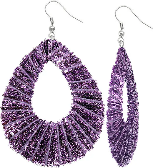 Purple Glitter Fabric Teardrop Earrings
