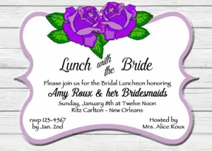 PURPLE ROSES AND WOOD CUSTOM INVITATION