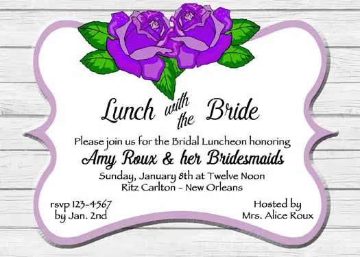 PURPLE ROSES AND WOOD CUSTOM INVITATION