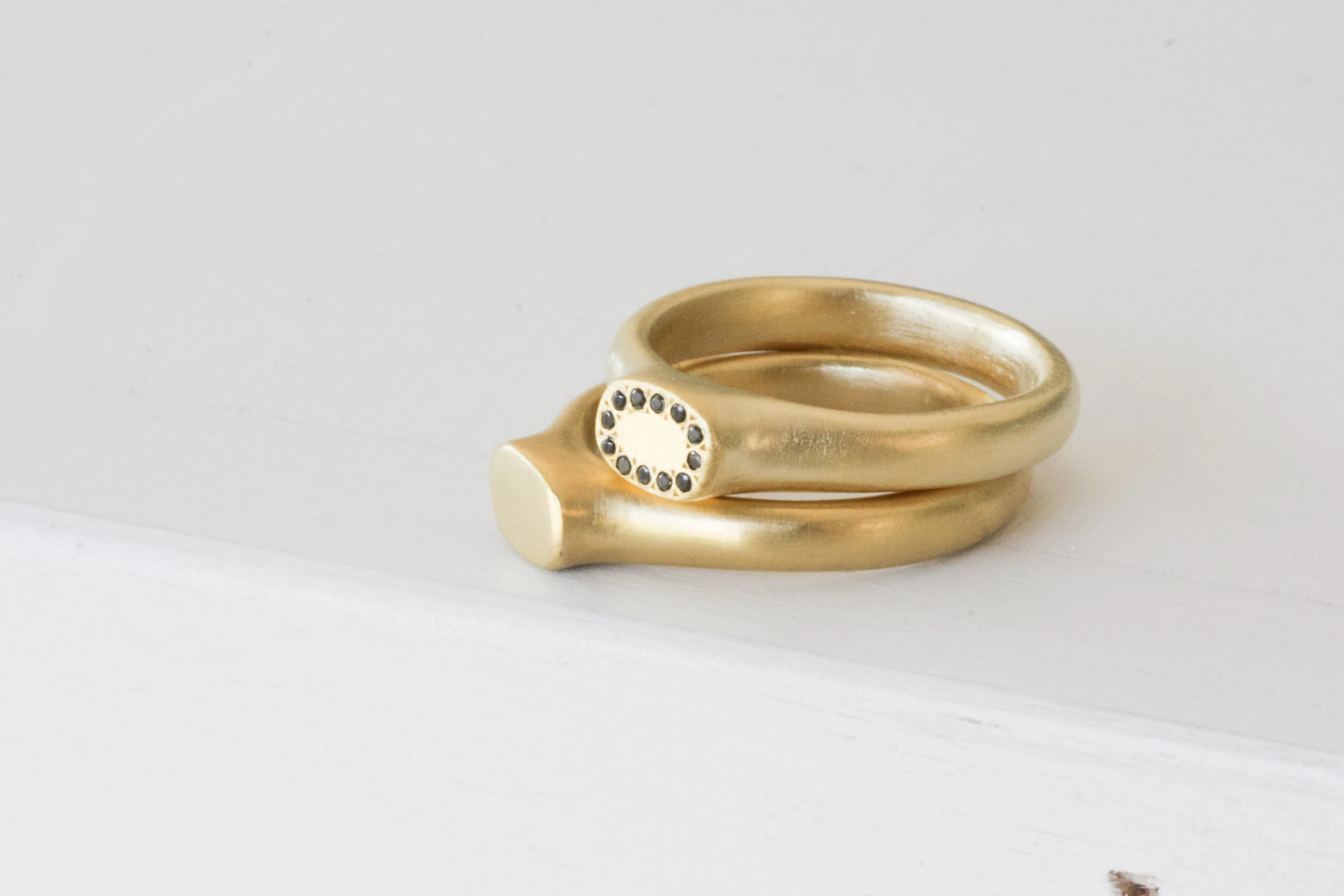 Queen Crown Gold & Diamond Signet Ring