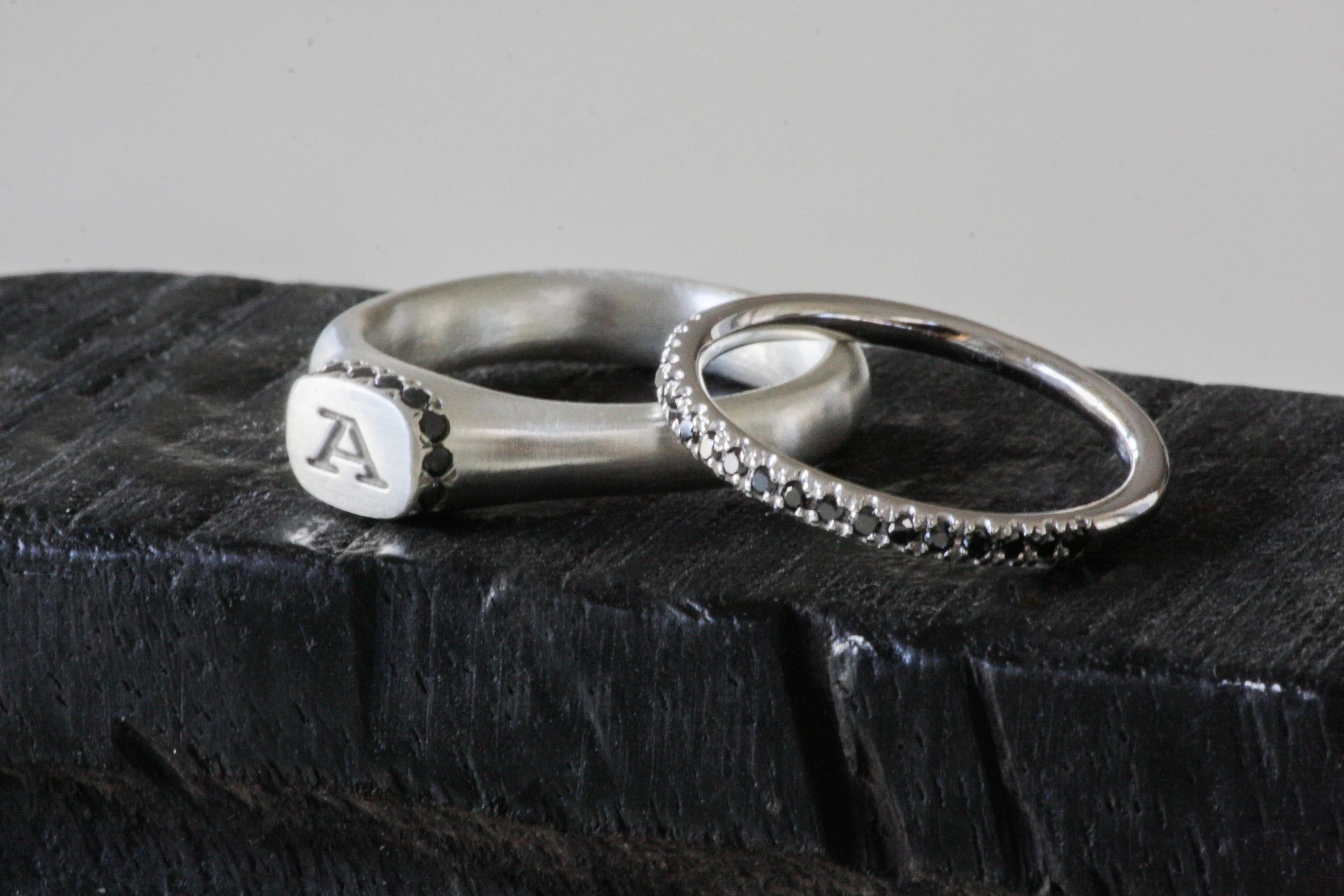 Queen Crown Initial Gold & Diamond Signet Ring