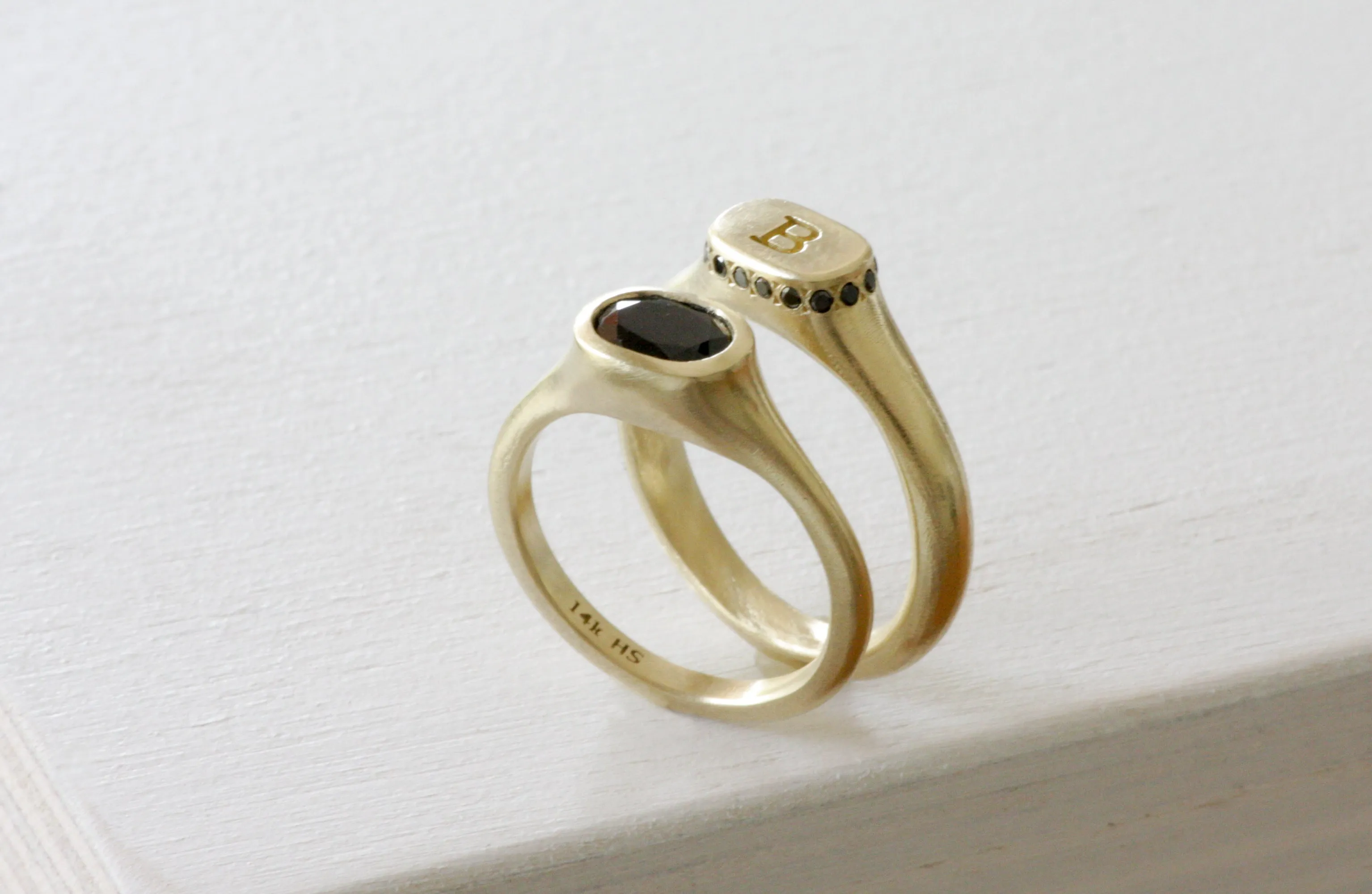 Queen Crown Initial Gold & Diamond Signet Ring