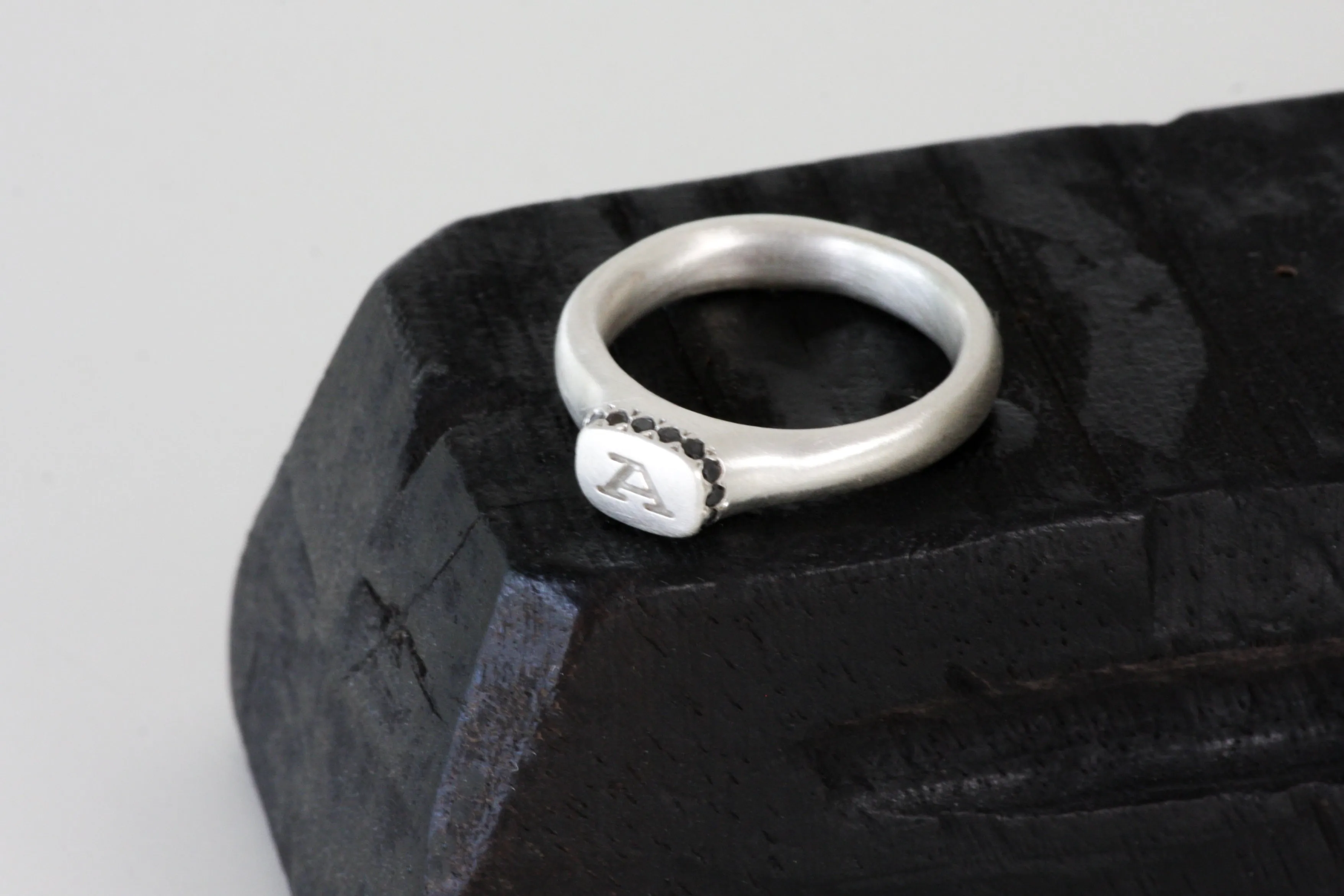 Queen Crown Initial Gold & Diamond Signet Ring
