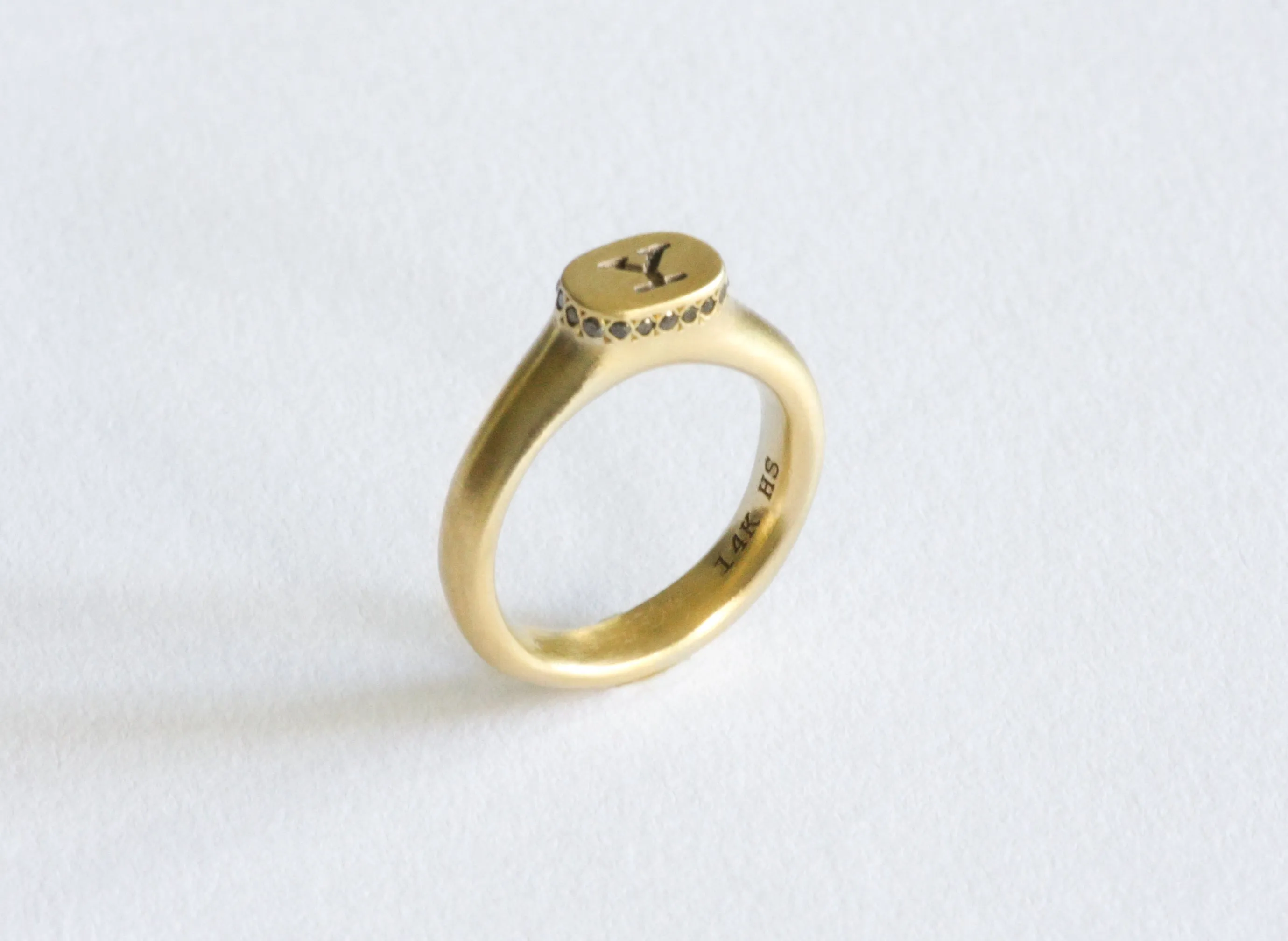 Queen Crown Initial Gold & Diamond Signet Ring