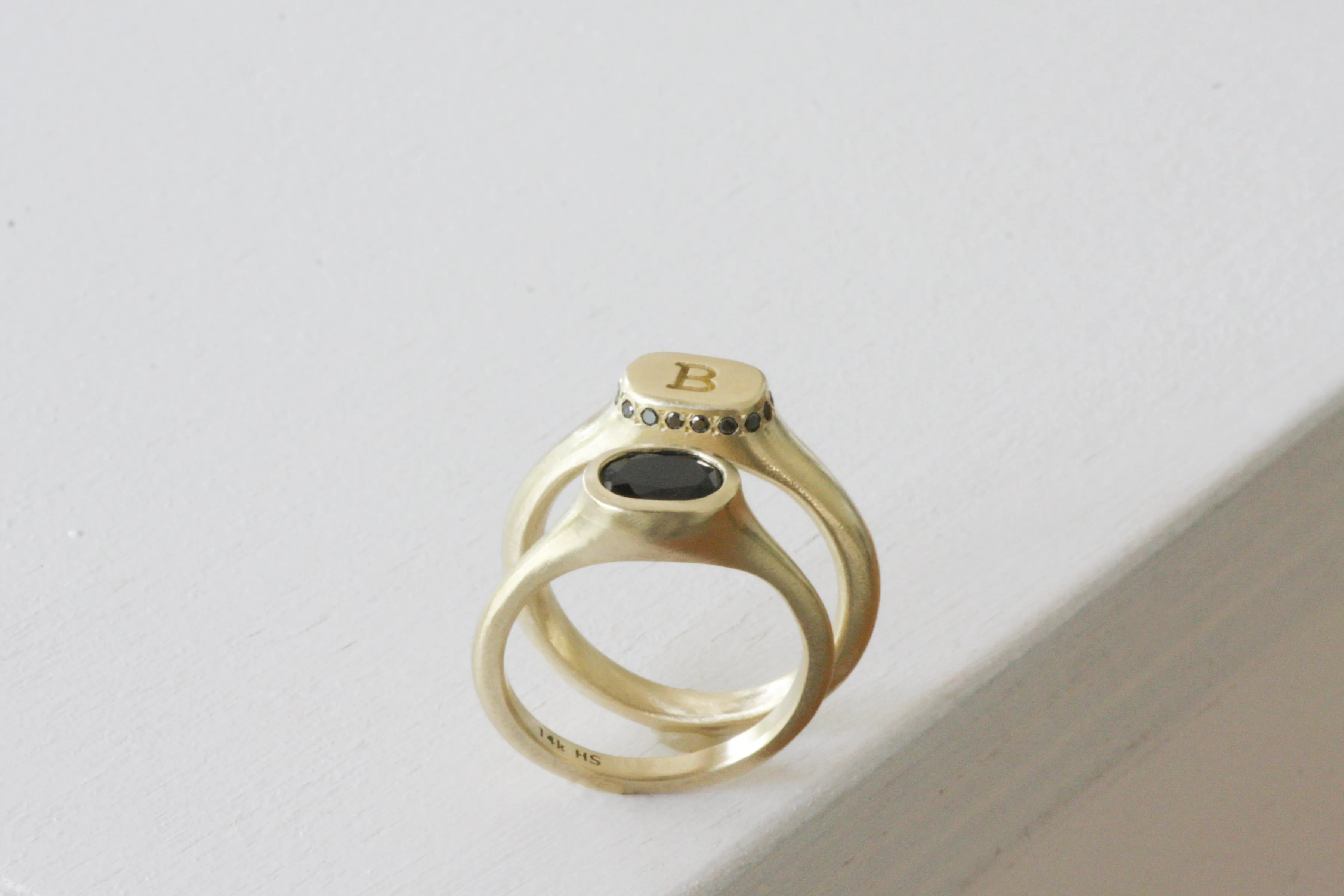 Queen Crown Initial Gold & Diamond Signet Ring