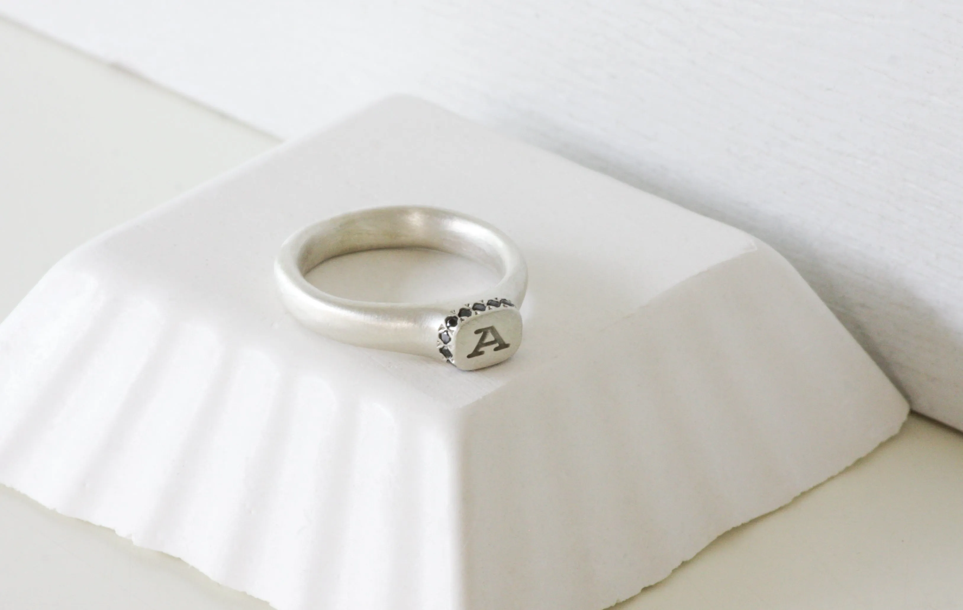 Queen Crown Initial Gold & Diamond Signet Ring
