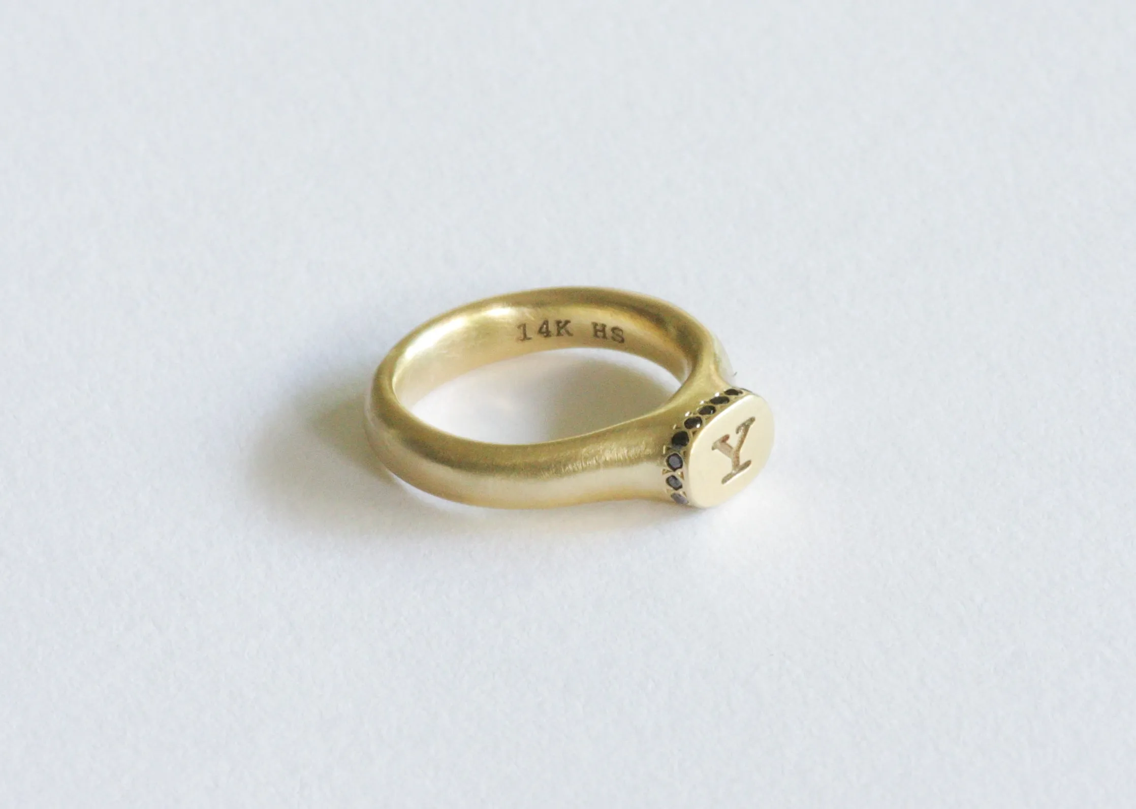 Queen Crown Initial Gold & Diamond Signet Ring