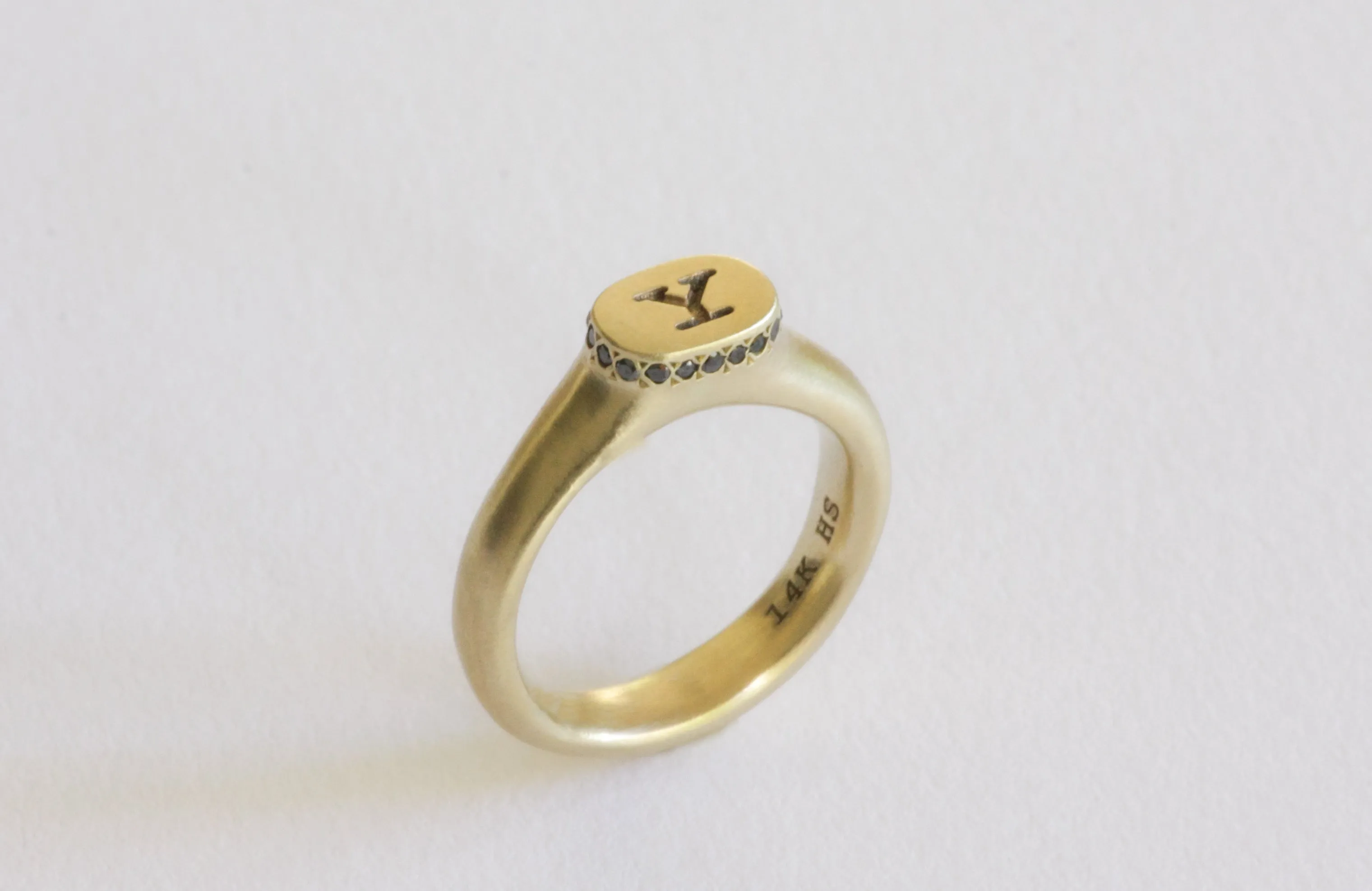 Queen Crown Initial Gold & Diamond Signet Ring