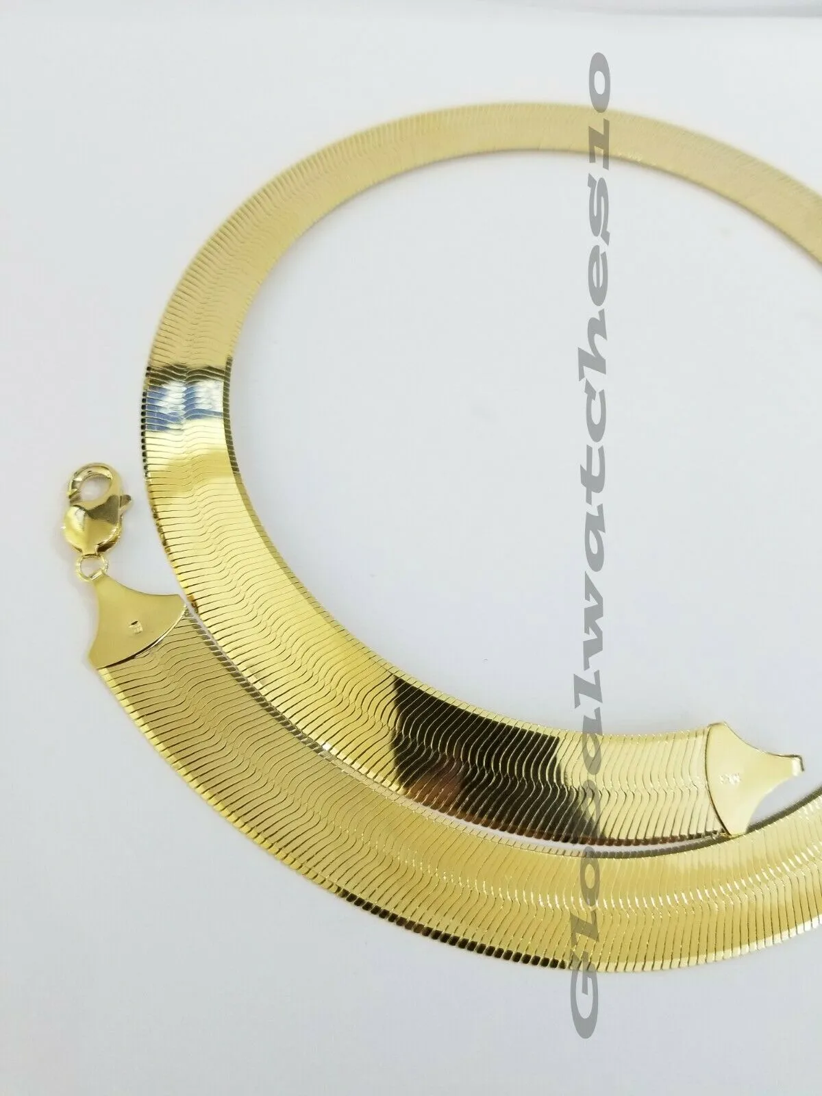 REAL10k 15mm Yellow Gold Herring Bone Chain Necklace 20" Lobster lock Men Women