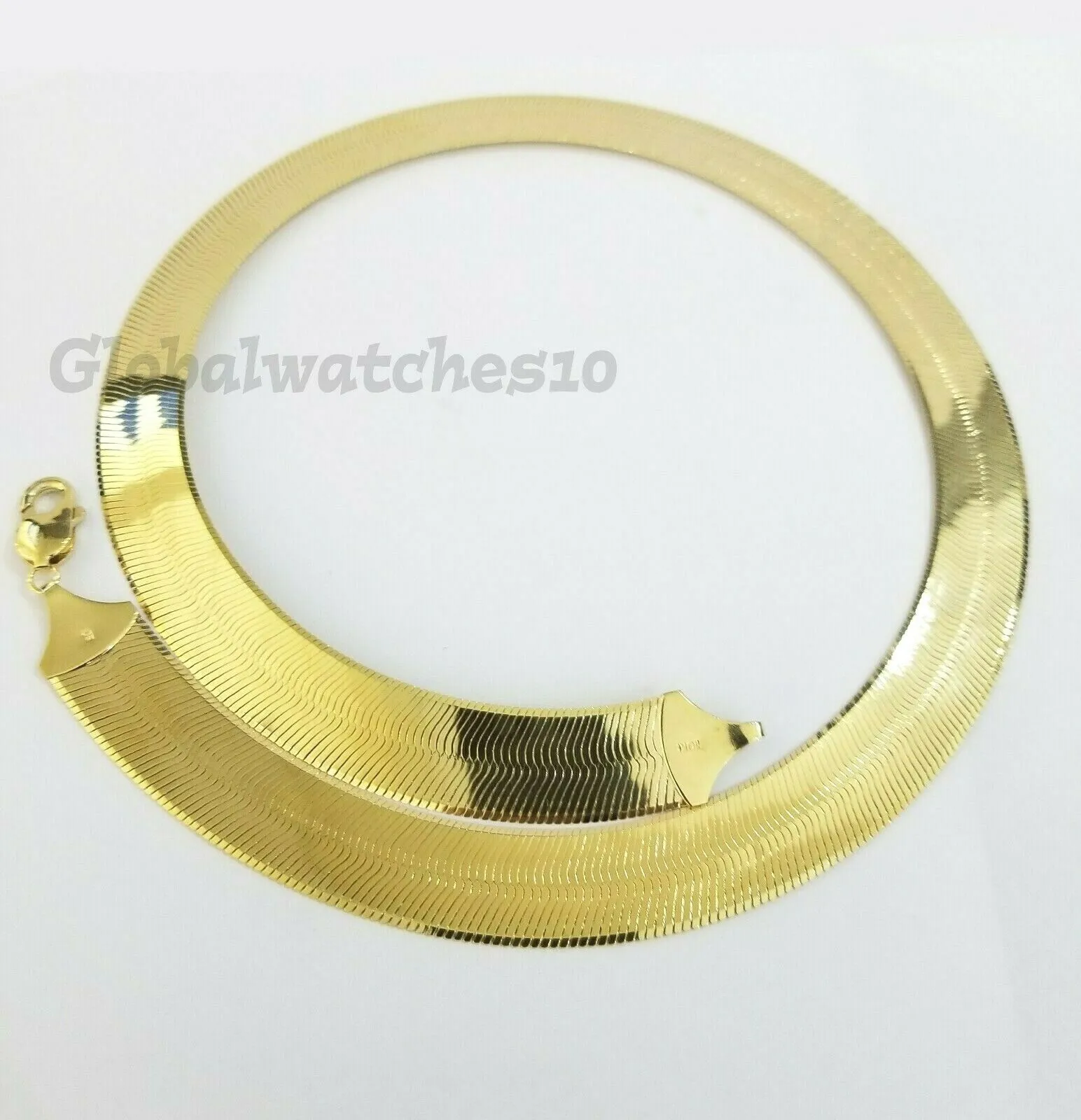 REAL10k 15mm Yellow Gold Herring Bone Chain Necklace 20" Lobster lock Men Women