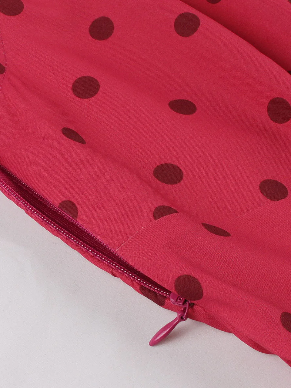 Red Polka Dots V Neck 1950S Vintage Swing Dress With Button