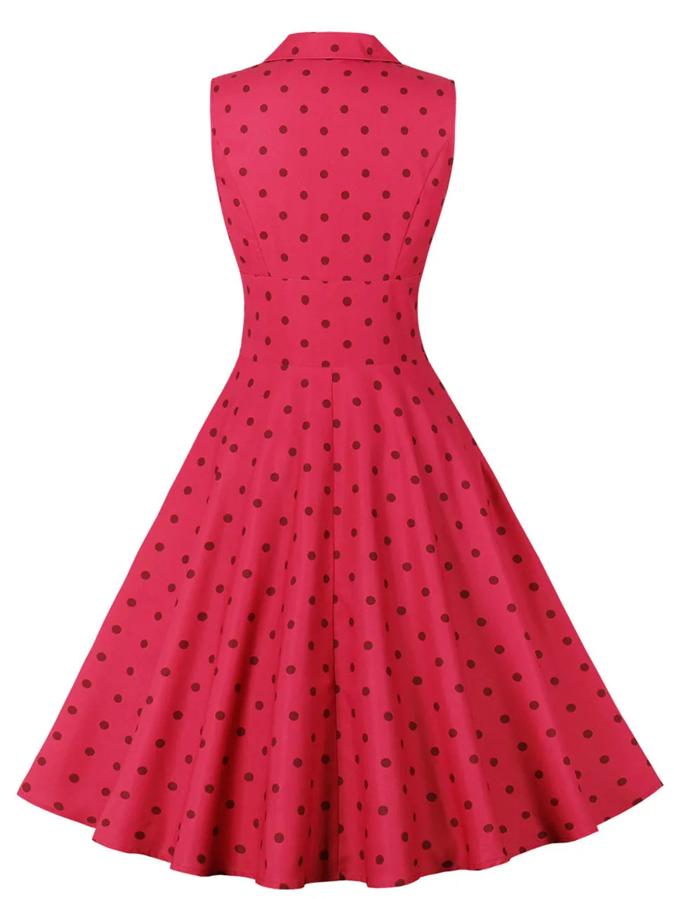 Red Polka Dots V Neck 1950S Vintage Swing Dress With Button