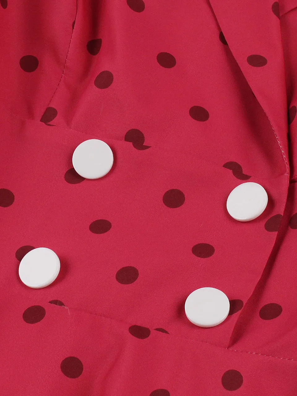 Red Polka Dots V Neck 1950S Vintage Swing Dress With Button