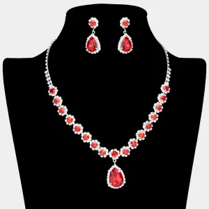 Red Teardrop and Round Stone Prom Necklace Set | Special Event Crystal Necklace Set |  638892