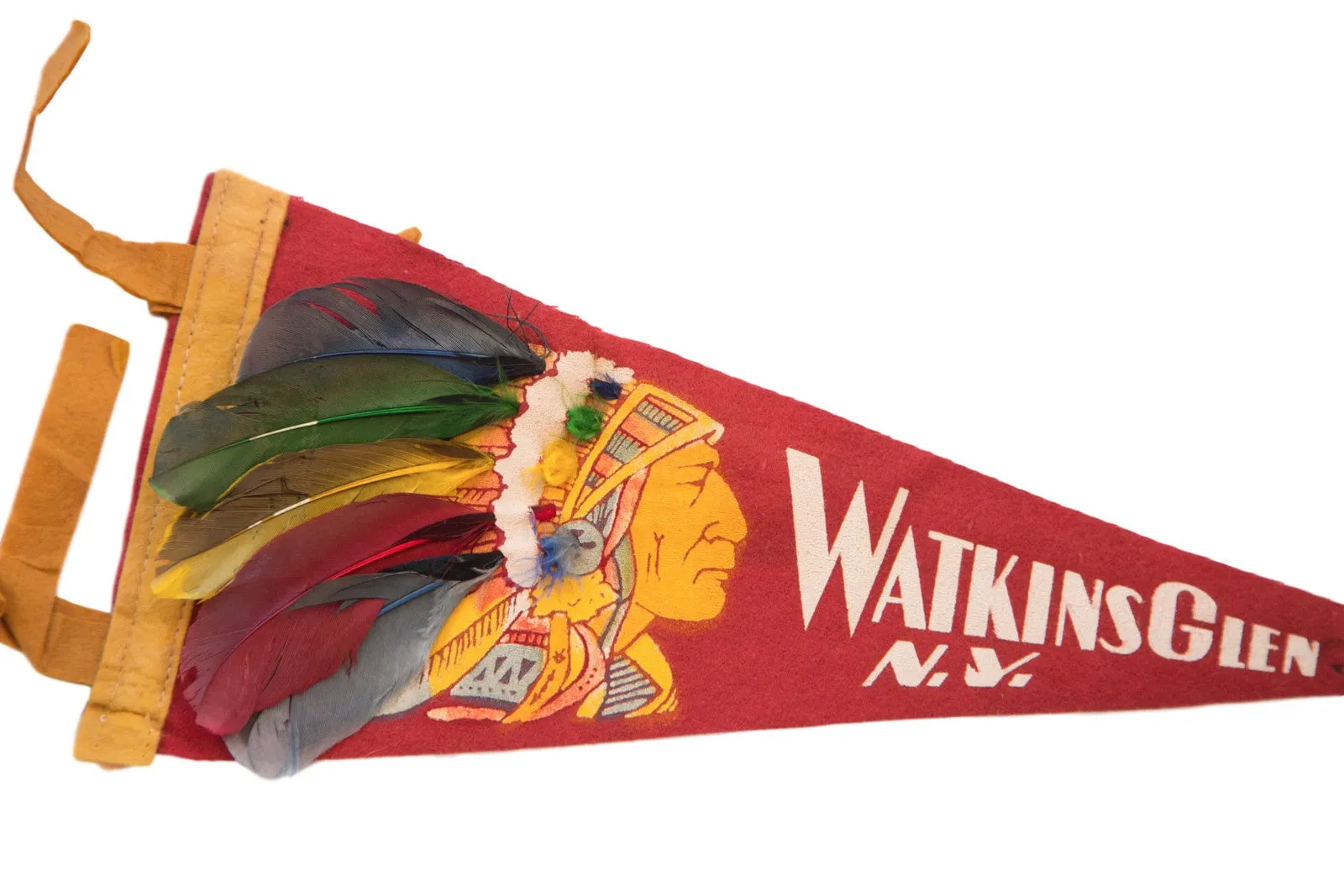 Red Watkins Glen NY Headdress Native American Felt Flag