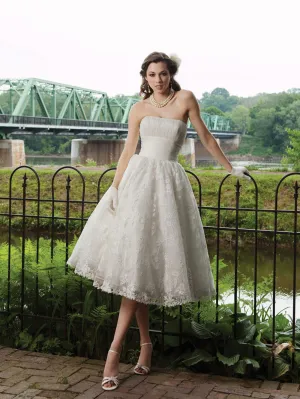 Retro 50s Strapless Lace Tea Length Wedding Dress