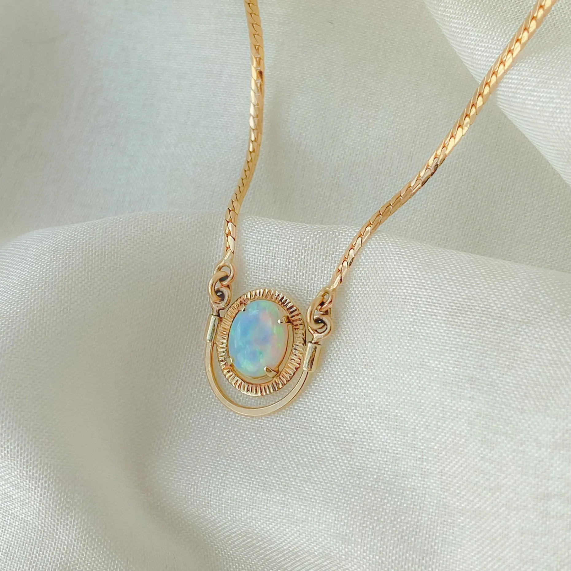 Reworked Opal Herringbone Necklace | 14k Recycled Gold