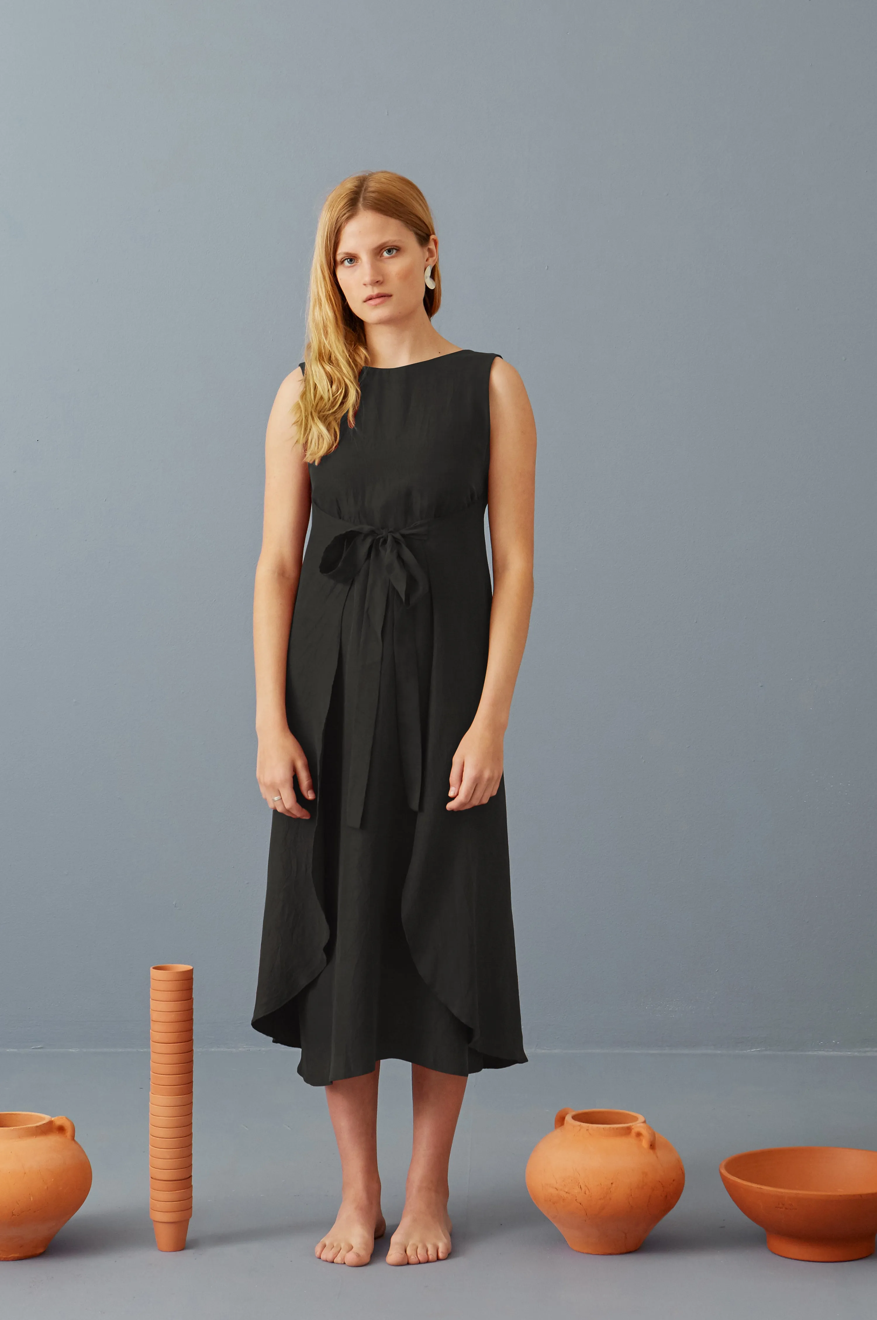 Riviera Wrap Dress in Black Tencel