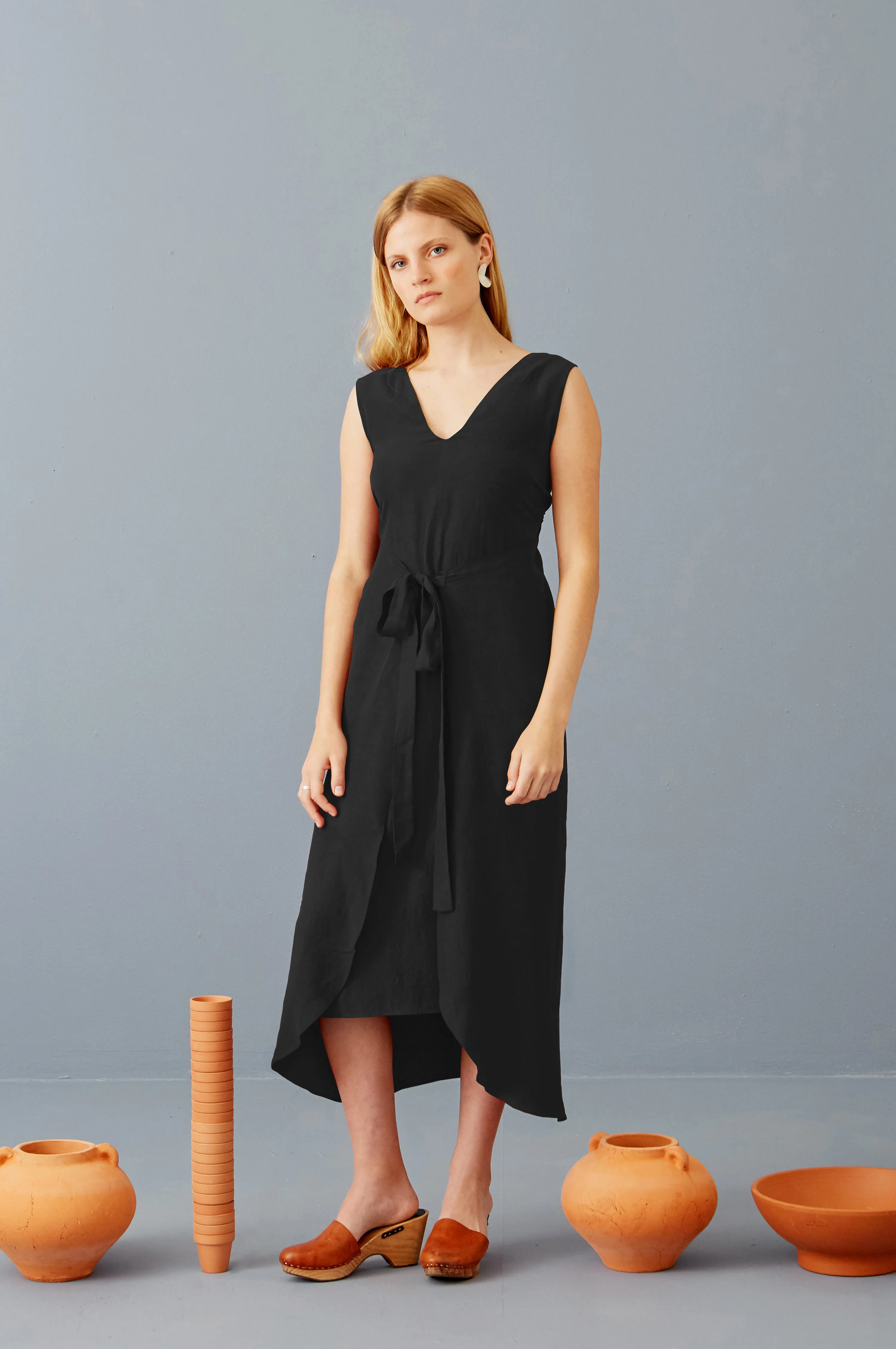 Riviera Wrap Dress in Black Tencel