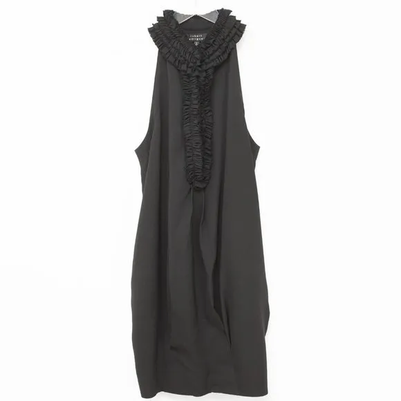 Robert Rodriguez Cocktail Dress Silk Ruffle Collar Sleeveless Evening Black Sz 4