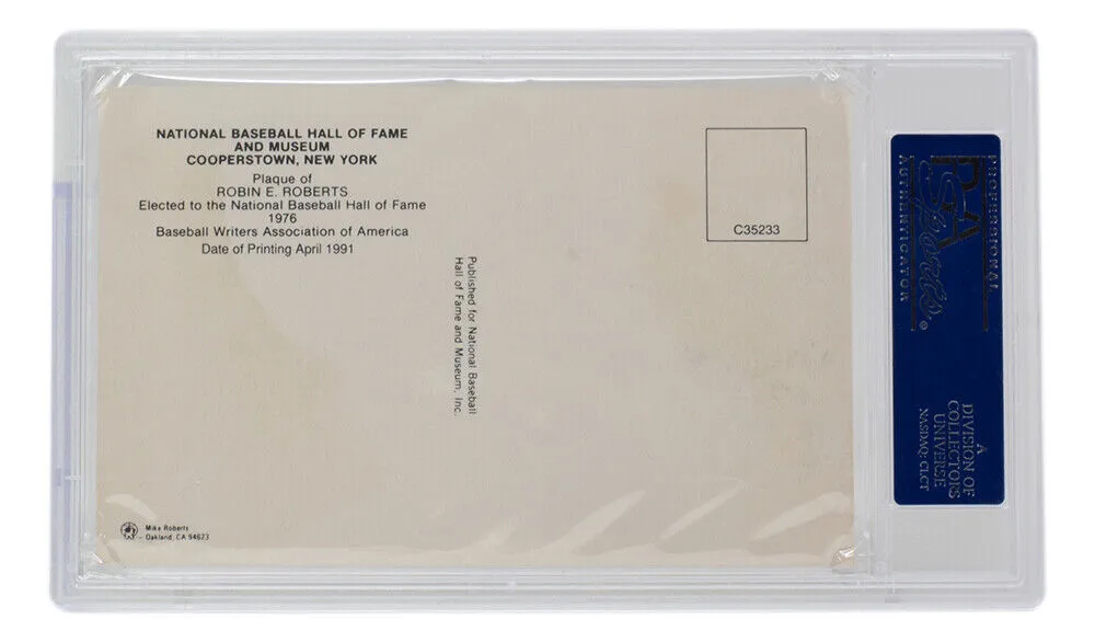 Robin Roberts Signed Slabbed Phillies Hall of Fame Plaque Postcard PSA/DNA