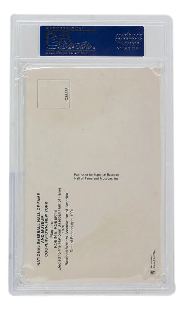 Robin Roberts Signed Slabbed Phillies Hall of Fame Plaque Postcard PSA/DNA