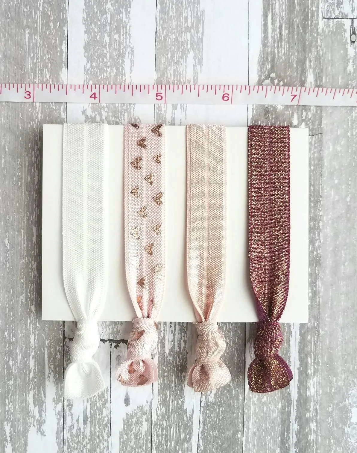 Rose Gold Hair Tie Set, pink heart elastic, wine hair band, maroon ponytail holder, nude hair elastic, burgundy sparkle band, glitter ribbon