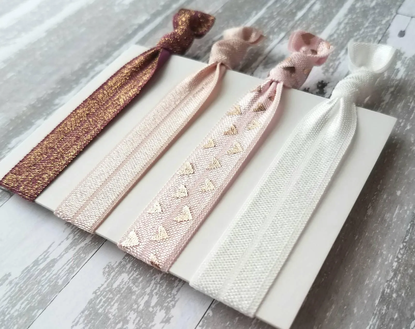 Rose Gold Hair Tie Set, pink heart elastic, wine hair band, maroon ponytail holder, nude hair elastic, burgundy sparkle band, glitter ribbon