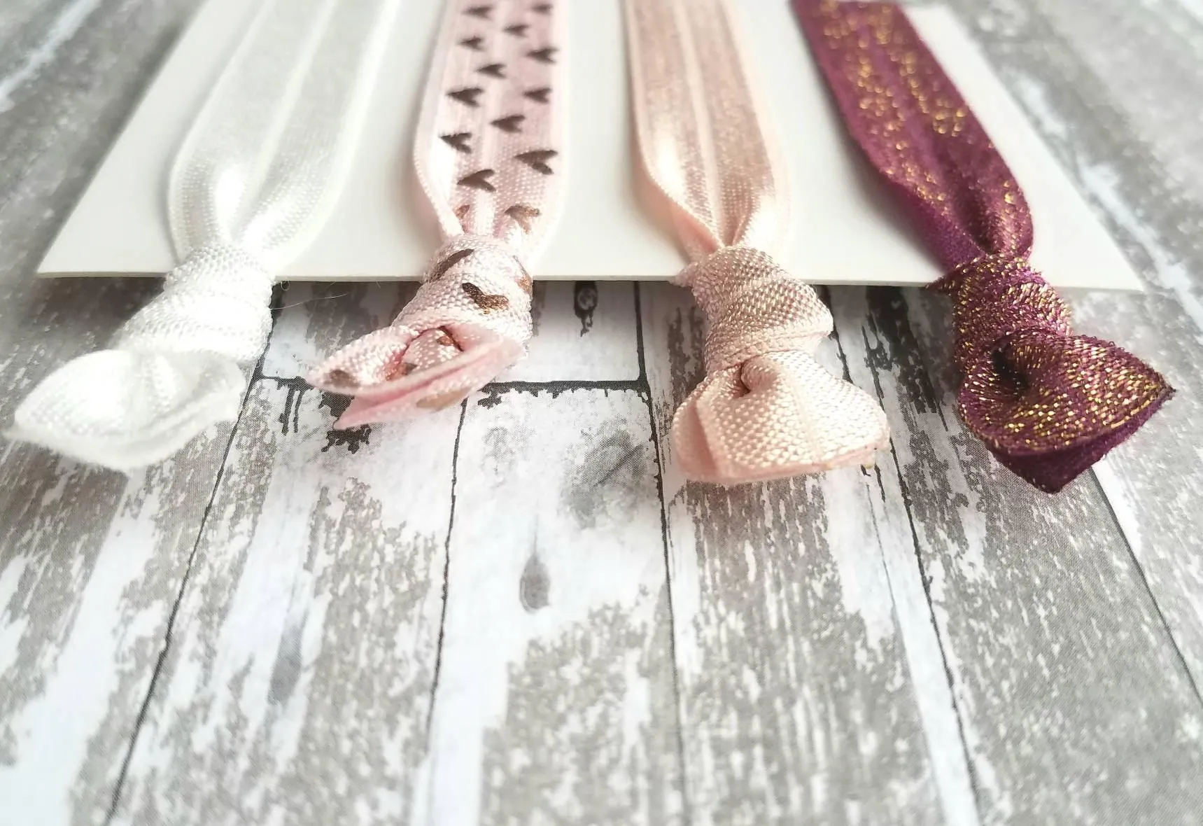 Rose Gold Hair Tie Set, pink heart elastic, wine hair band, maroon ponytail holder, nude hair elastic, burgundy sparkle band, glitter ribbon