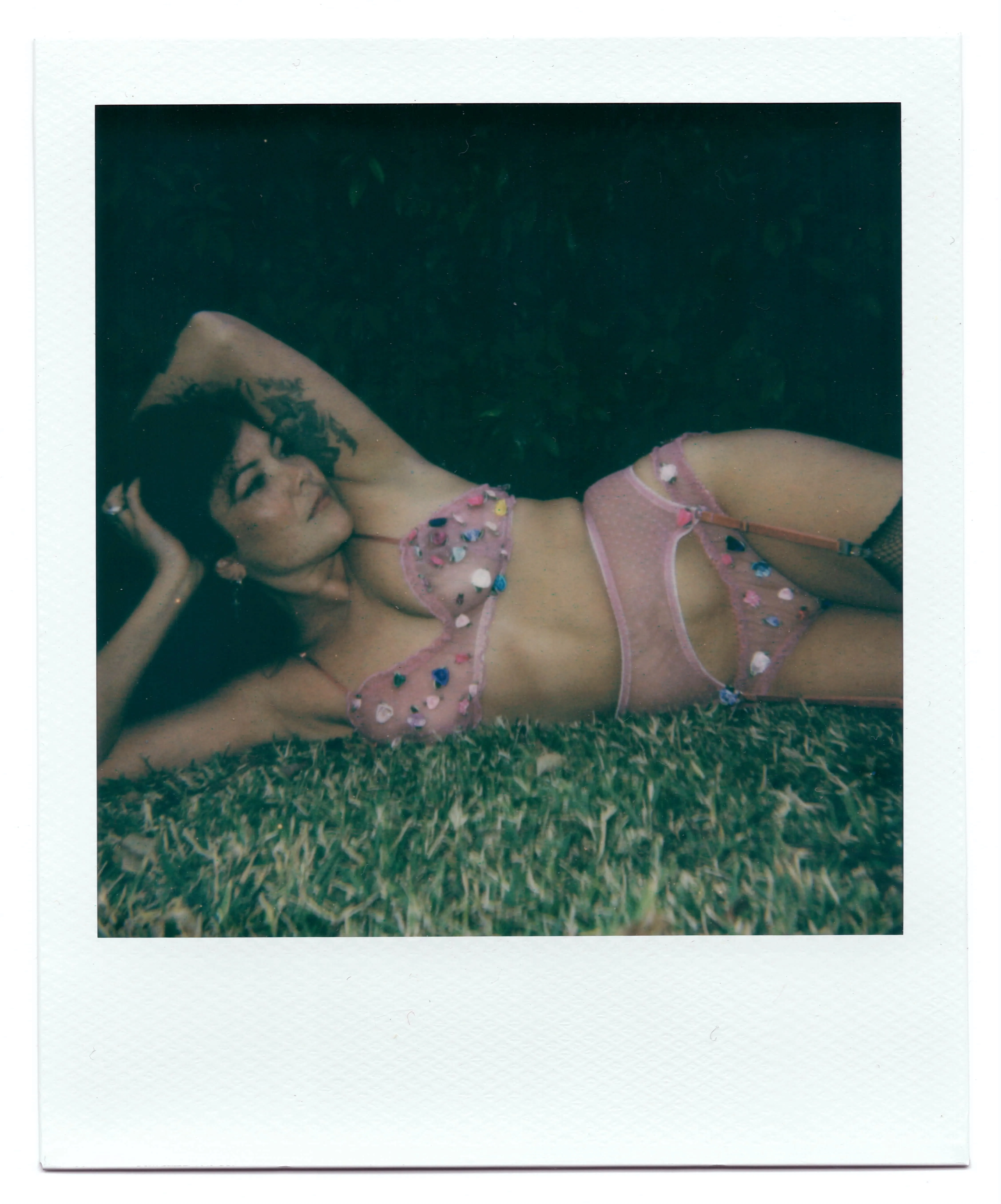 Rosette Garter Belt in Swiss Dot Mesh
