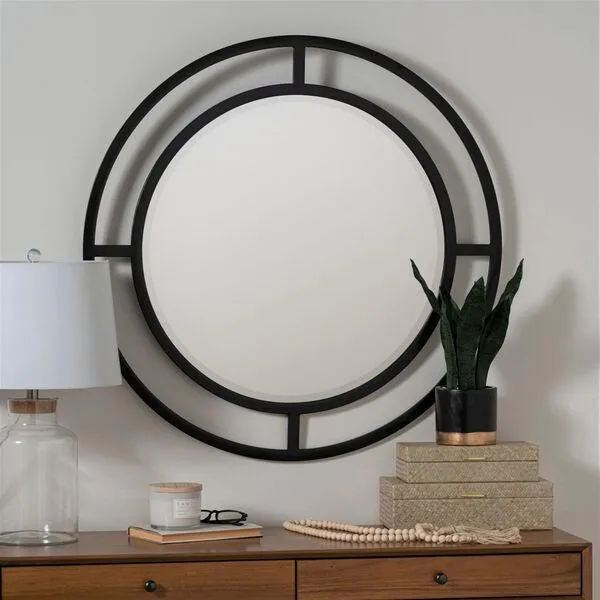 Round Beveled Black Finish 36" Mirror