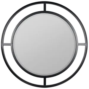 Round Beveled Black Finish 36" Mirror