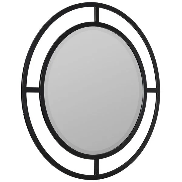Round Beveled Black Finish 36" Mirror