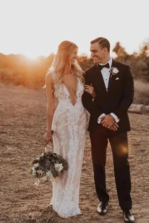 Roycebridal Mermaid/Trumpet Attractive Floor-length V-neck Lace Wedding Dress,MW439