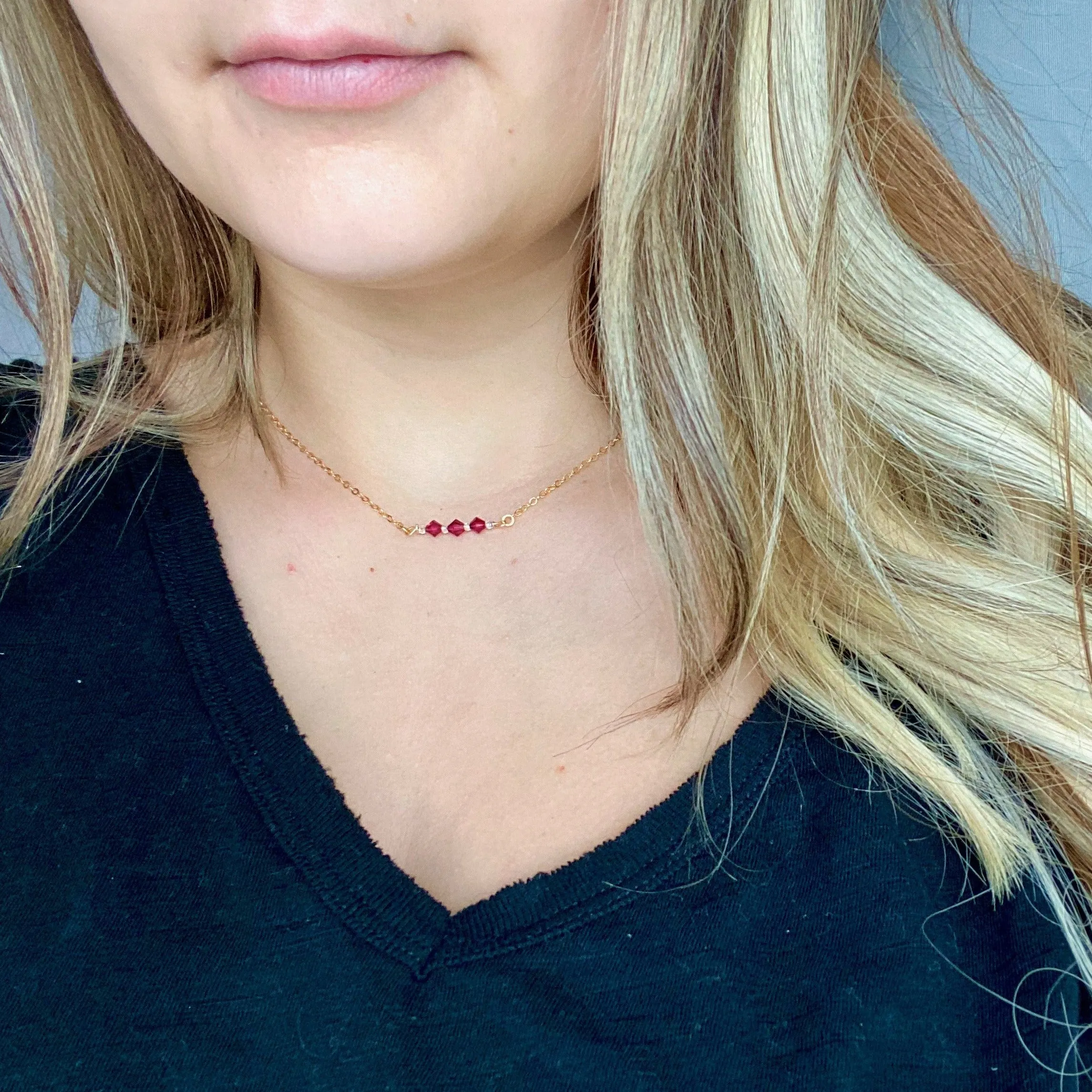 Ruby Red Crystal  Bar Necklace