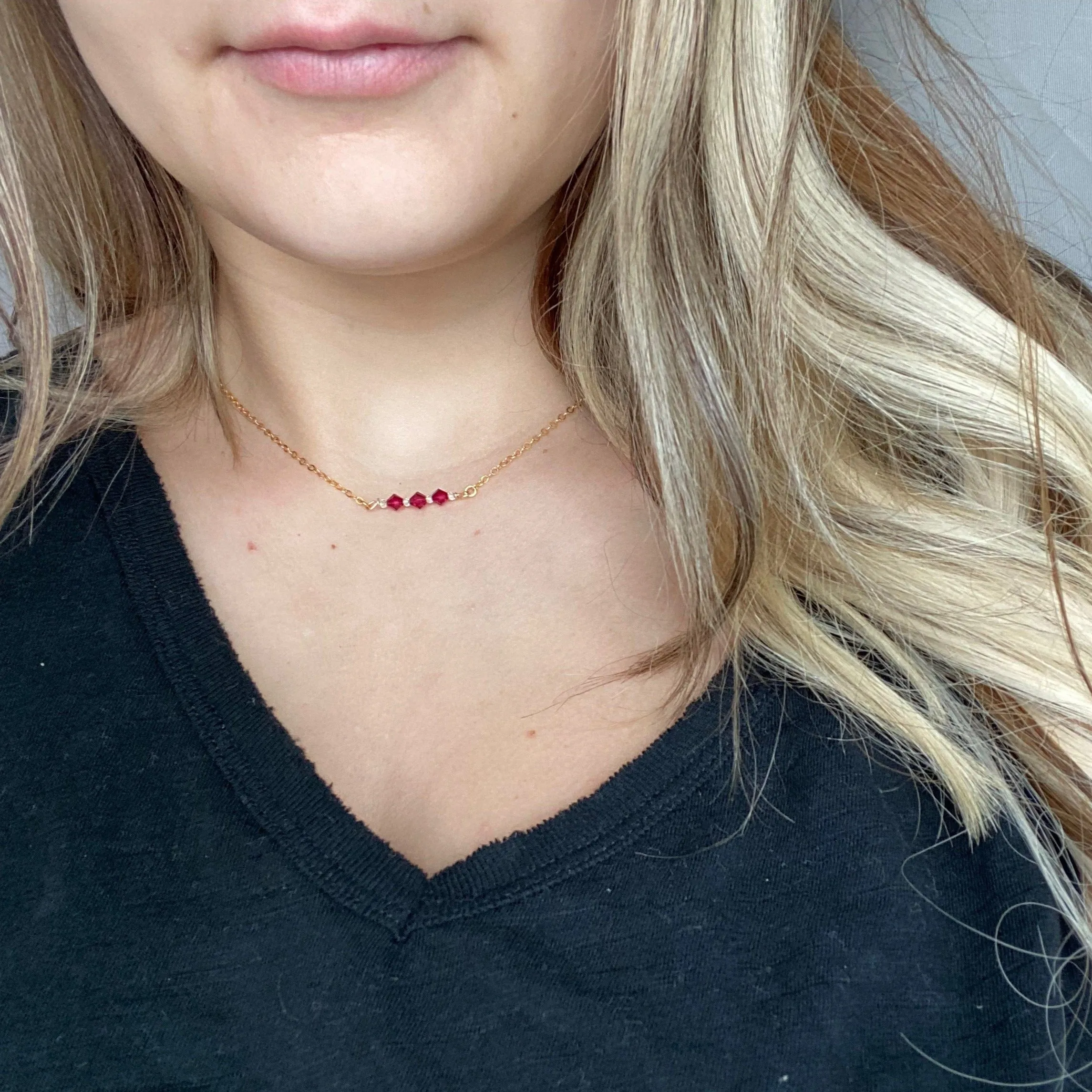 Ruby Red Crystal  Bar Necklace