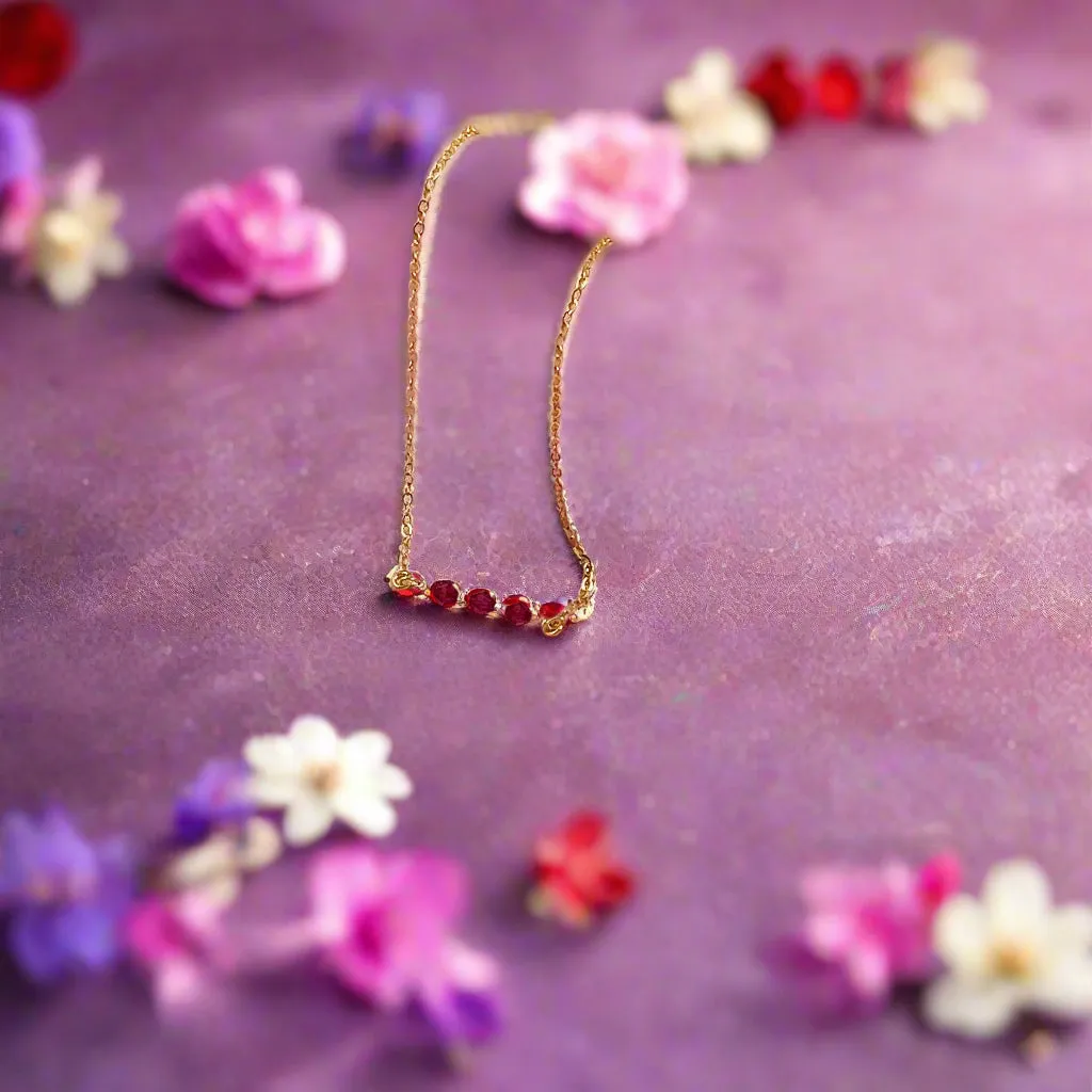 Ruby Red Crystal  Bar Necklace