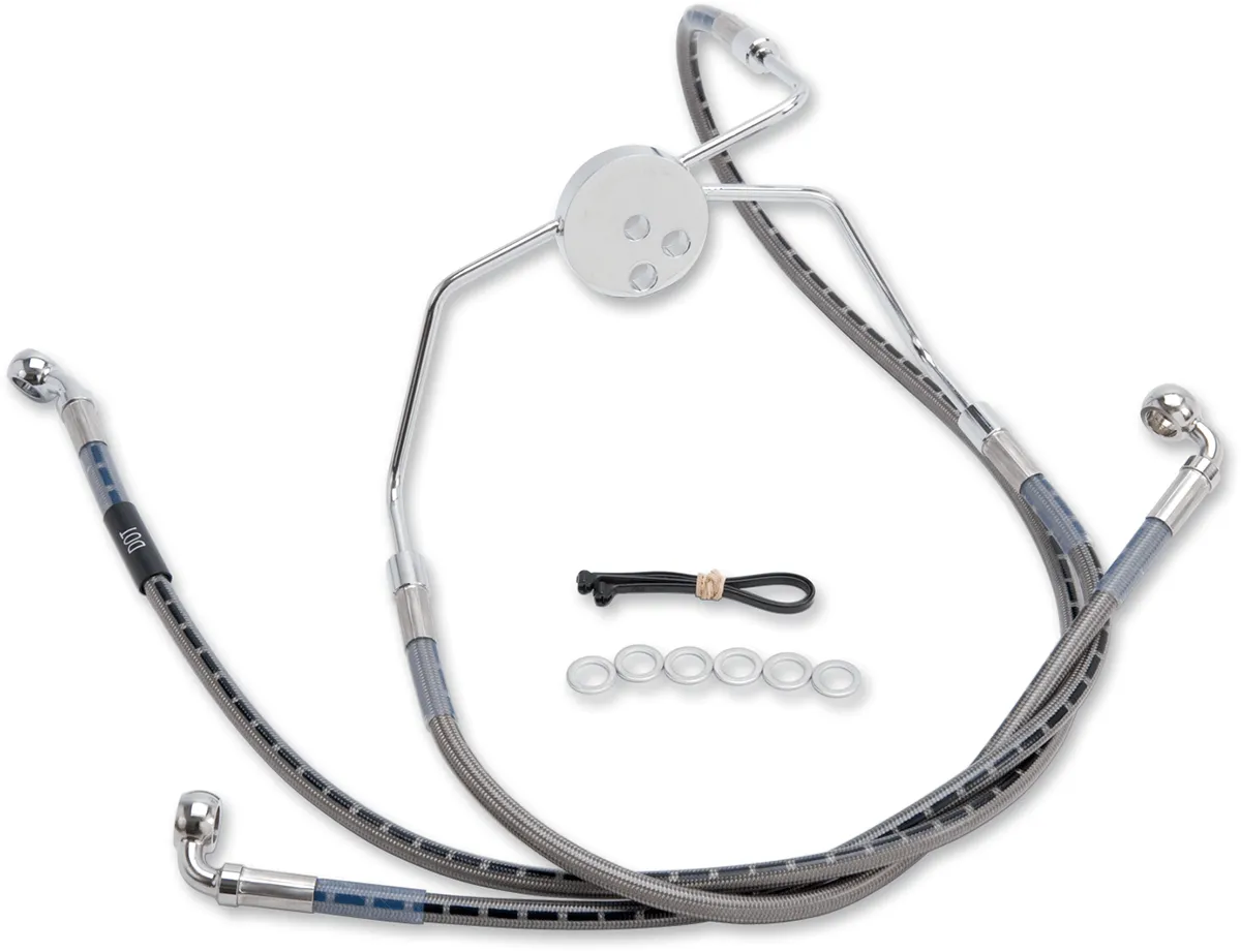 Russell R08782S Extended Length Braided Front Brake Line Kit -  12in. Length Upper - Stainless