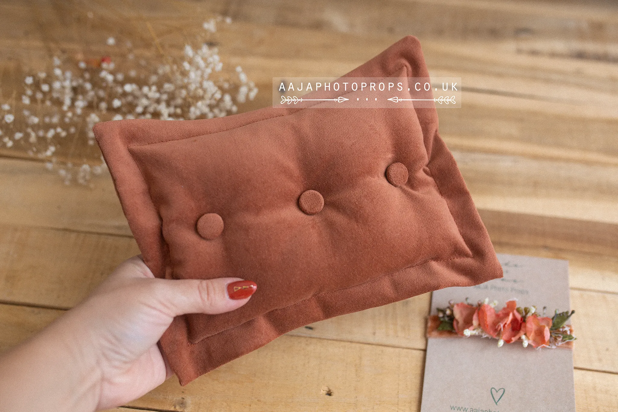 Rust velvet pillow and flower tieback set, RTS